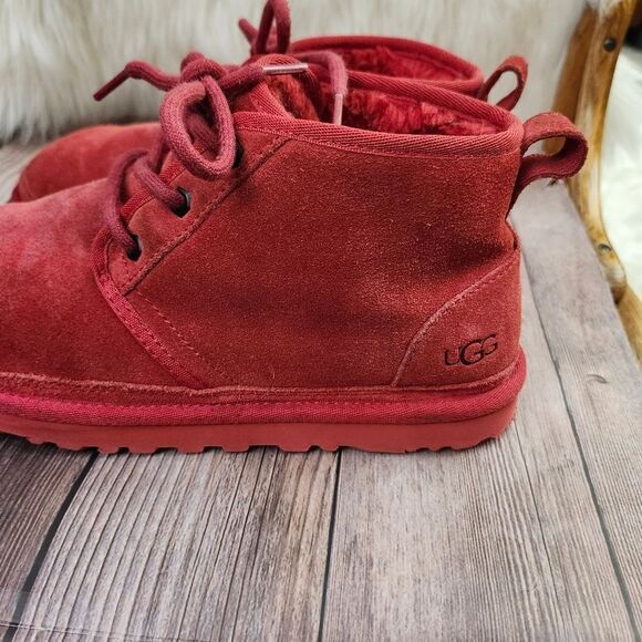 UGG Neumel Chukka Lace-up Red‎ Suede Sherpa-lined Boots #3236 SZ 7 - Picture 10 of 12